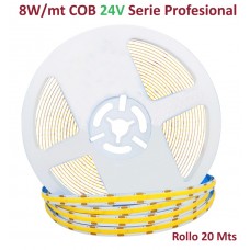 Tira LED Flexible 24V 8W/mt COB IP20 serie Profesional, rollo 20mts